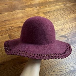 Anthropologie Rossomenta Firenze Wool cutout Floppy Hat Maroon One Size